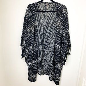 Free People black white tapestry open fringe cardigan XS